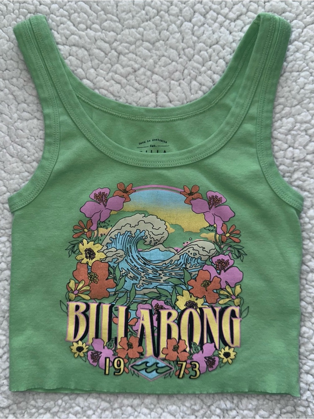 Billabong Mint Green Wait Til Sunset Floral Wave Graphic Baby Tank crop top S